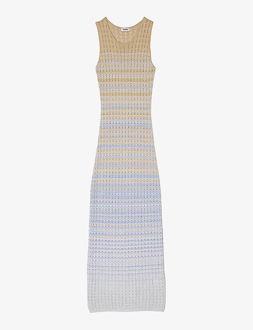 SANDRO: Zig-zag weave pointelle-knit maxi dress