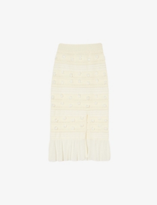 SANDRO: Pom-pom embellished stretch-knit midi skirt