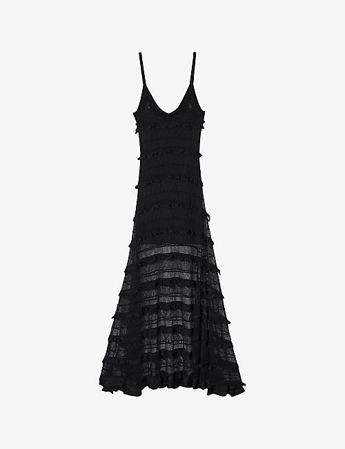 SANDRO: Sheer-panel stretch-knit maxi dress