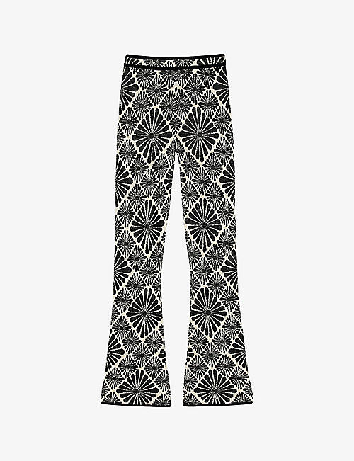 SANDRO: Floral-print flared-leg stretch-knit trousers