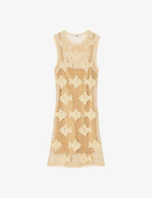 SANDRO: Fish-motif open-weave knitted midi dress
