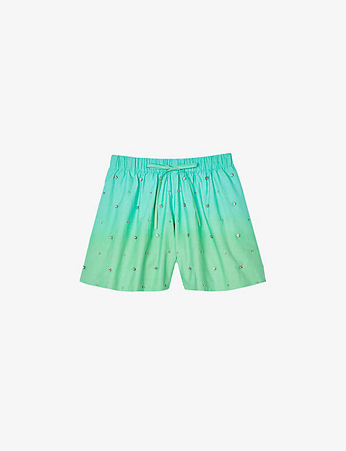 SANDRO: Rhinestone-embellished elasticated-waist cotton shorts