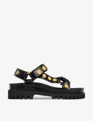 SANDRO: Stud-embellished tread-sole flat leather sandals