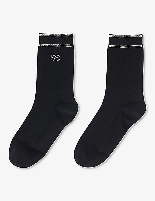 SANDRO: Double S rhinestone-embellished stretch cotton-blend socks
