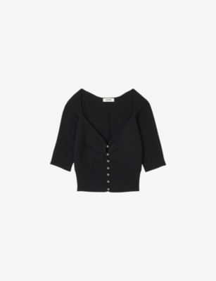SANDRO: Sweetheart-neck cropped stretch-woven cardigan