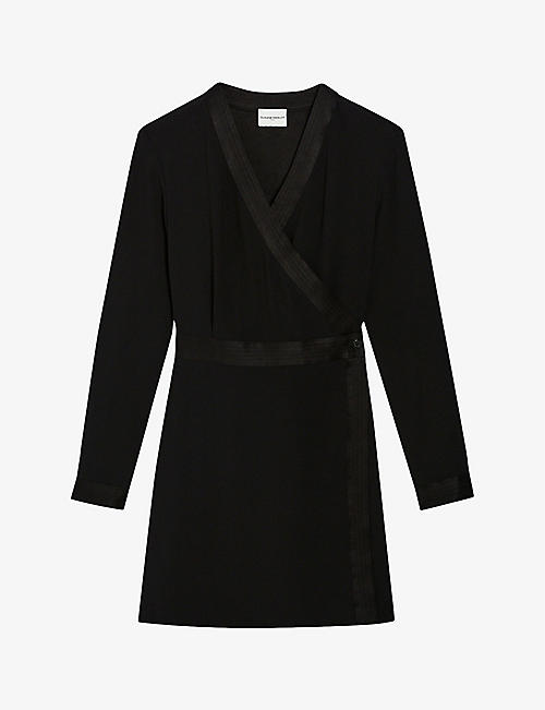CLAUDIE PIERLOT: Wrap-silhouette satin-panel woven mini dress