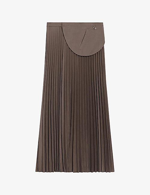 CLAUDIE PIERLOT: Pleated belted-pocket stretch woven-blend midi skirt