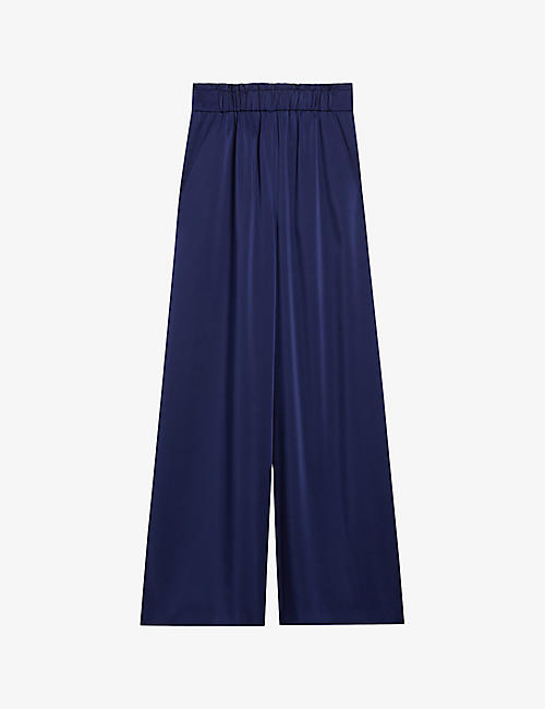 CLAUDIE PIERLOT: Smocked-waistband wide-leg satin trousers