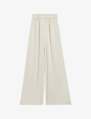 CLAUDIE PIERLOT: Smocked-waistband wide-leg satin trousers