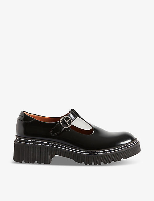 CLAUDIE PIERLOT: T-bar strap leather loafers