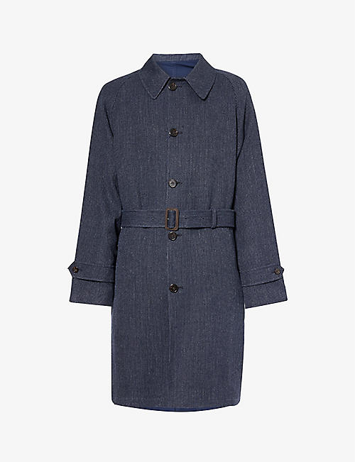 POLO RALPH LAUREN: Single-breasted belted linen and wool-blend coat
