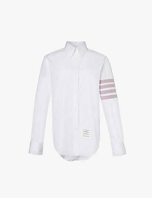 THOM BROWNE: Four-stripe brand-appliqué cotton shirt
