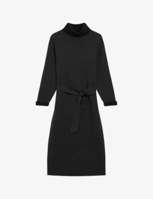 TED BAKER: Roll-neck belted knitted midi dress