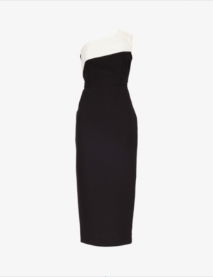 ROLAND MOURET: Strapless asymmetric-neckline stretch-woven blend midi dress