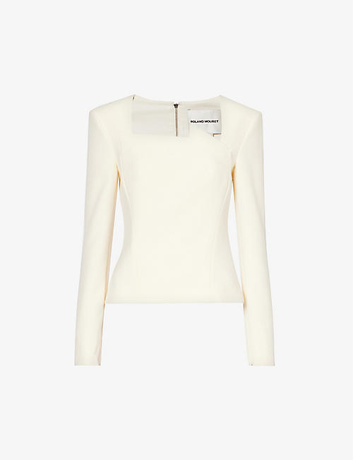 ROLAND MOURET: Square-neck padded-shoulders stretch-woven-blend top
