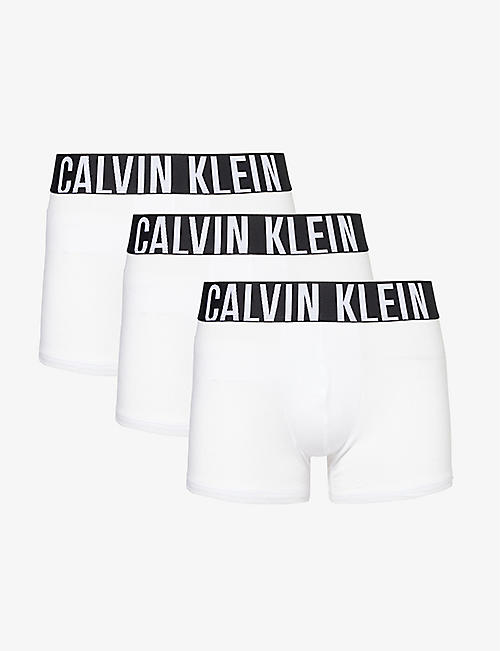 CALVIN KLEIN: Logo-waistband pack of three recycled cotton-blend trunks