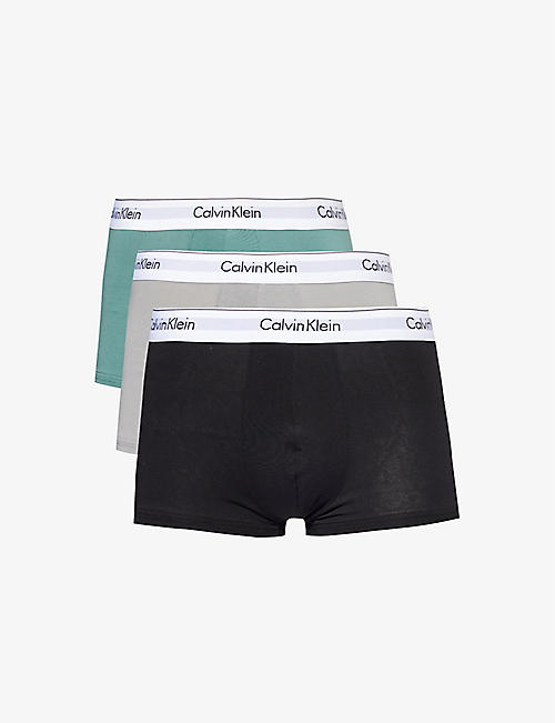CALVIN KLEIN: Logo-waistband pack of three stretch-cotton trunks