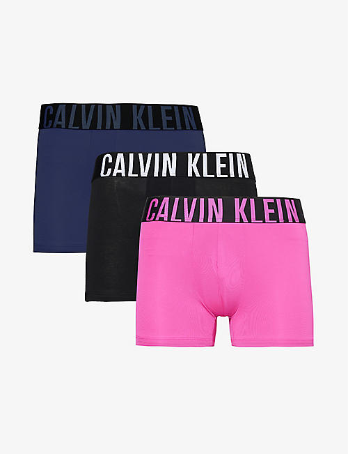 CALVIN KLEIN: Logo-waistband pack of three stretch-recycled polyester trunks
