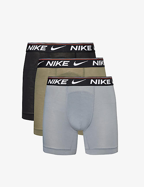 NIKE: Logo-waistband pack of three stretch-recycled polyester boxer briefs
