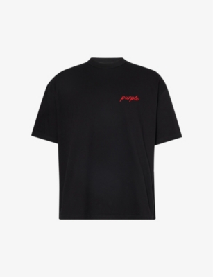 PURPLE BRAND: Oversized logo-embroidered cotton-jersey T-shirt