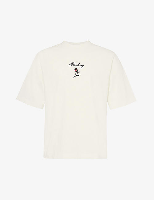BURBERRY: Brand-embroidered crewneck cotton-jersey T-shirt