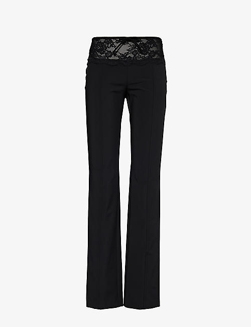 BLUMARINE: Lace-embellished low-rise straight-leg stretch-woven trousers