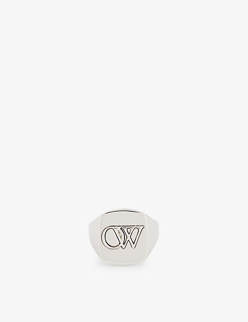 OFFWHITE: Embossed-branding square-shape brass signet ring