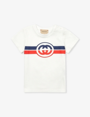 GUCCI: Striped logo-print cotton-jersey T-shirt 3-36 months