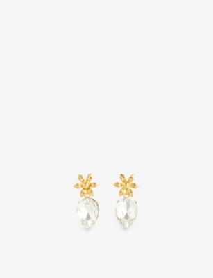 LELET NY: Flora 14ct yellow gold-plated metal and Swarovski crystal drop earrings