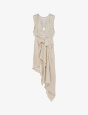 IRO: Cloven asymmetric lamé linen-blend dress