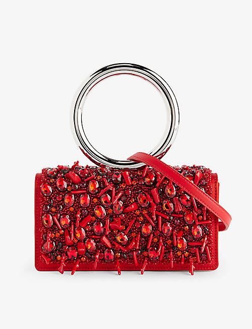 FERRAGAMO: Coralli rhinestone-embellished leather clutch bag