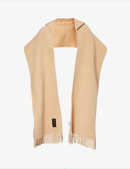 FERRAGAMO: Branded hooded wool and cashmere-blend scarf