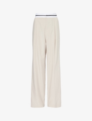 VIKTORIA & WOODS: Wilson elasticated-waistband straight-leg relaxed-fit cotton and linen-blend trousers