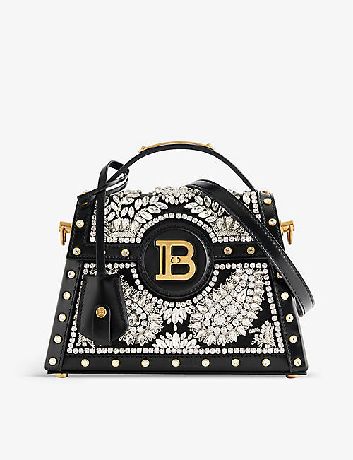 BALMAIN: B-Buzz Dynasty crystal-embellished leather cross-body bag