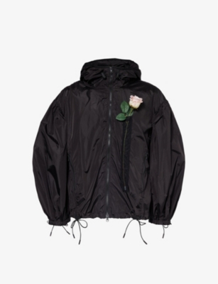SIMONE ROCHA: Rose-embellished funnel-neck shell jacket