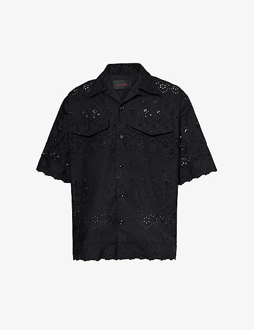 SIMONE ROCHA: Floral-embroidered boxy-fit cotton shirt