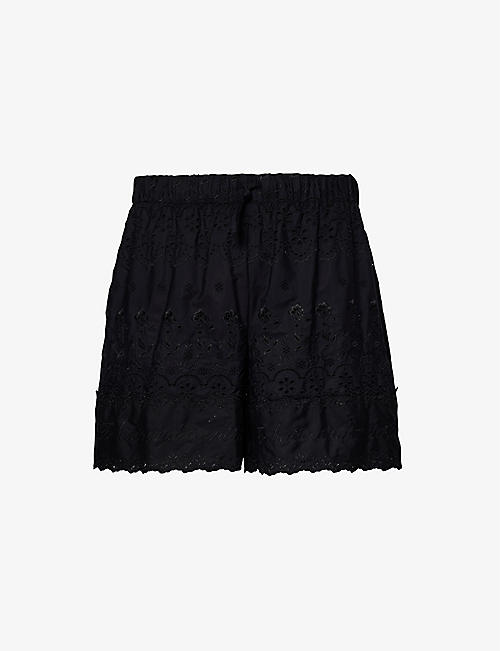 SIMONE ROCHA: Floral-embroidered drawstring-waist cotton shorts