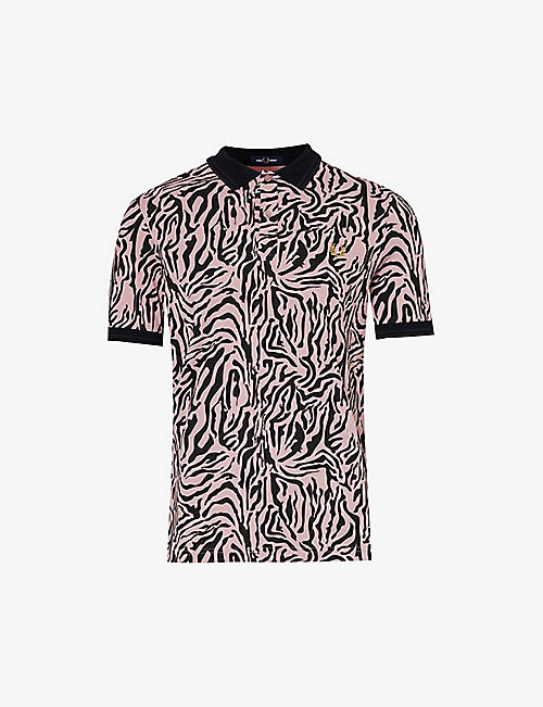 FRED PERRY: Zebra-print logo-embroidered cotton-piqué polo shirt