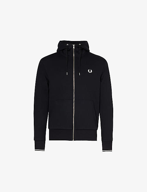 FRED PERRY: Logo-embroidered zip-up cotton-blend hoody