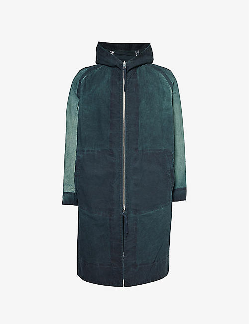 BORIS BIDJAN SABERI: Funnel-neck faded-wash cotton hooded parka jacket
