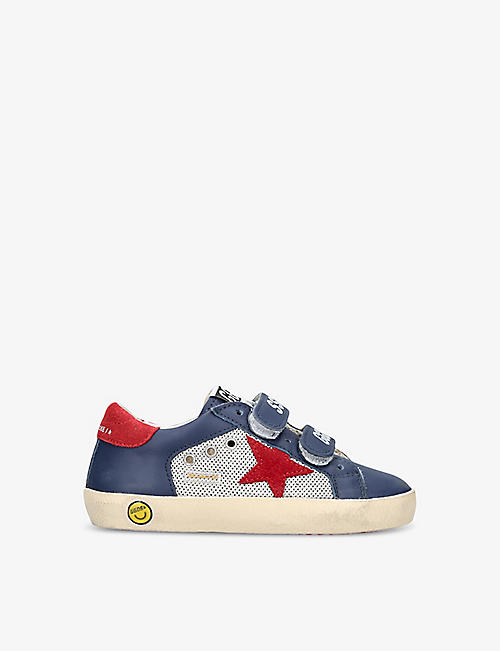 GOLDEN GOOSE: Old School logo-print leather low-top trainers 6 months-5 years