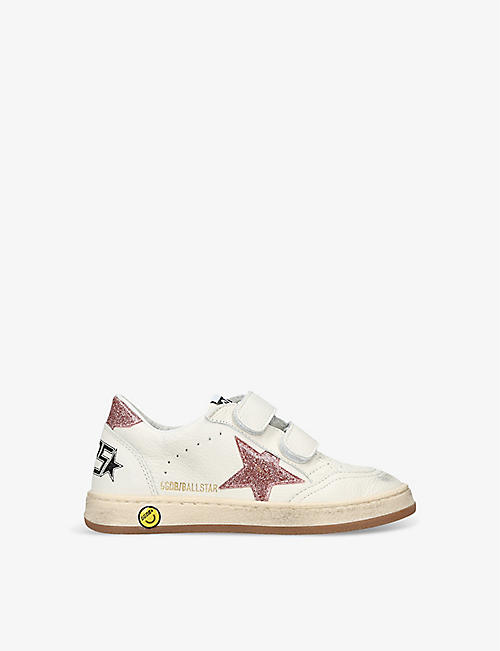 GOLDEN GOOSE: Ballstar glitter-embellished leather low-top trainers 6-9 years