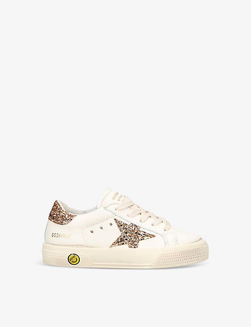 GOLDEN GOOSE: May glitter-star low-top leather trainers 6 months-5 years