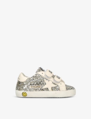 GOLDEN GOOSE: Old School glitter-embellished leather low-top trainers 6 months-5 years