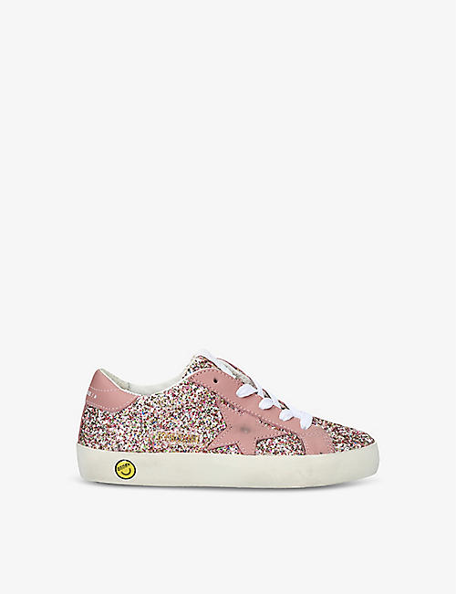 GOLDEN GOOSE: Super Star glitter-embellished woven low-top trainers 6 months-5 years