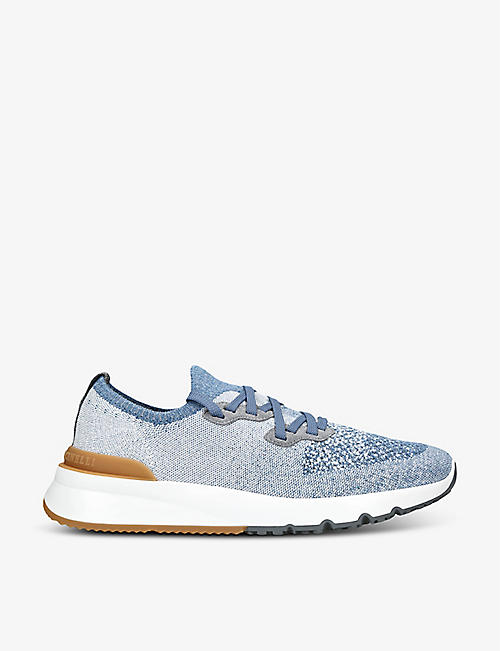 BRUNELLO CUCINELLI: Brand-embossed knitted fabric trainers