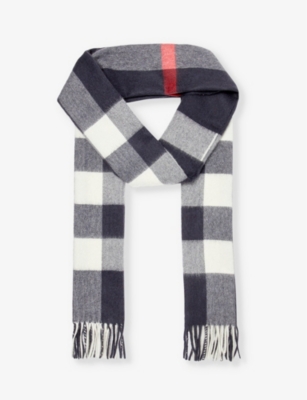 BURBERRY: Half Mega Check fringed-trim cashmere scarf