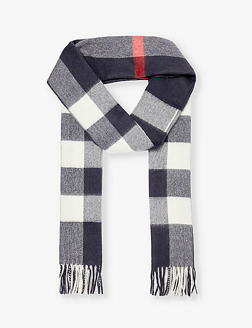 BURBERRY: Half Mega Check fringed-trim cashmere scarf