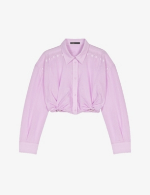 MAJE: Balloon-sleeve cut-out cropped cotton shirt