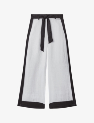 REISS: Harlow colour-block high-rise linen trousers